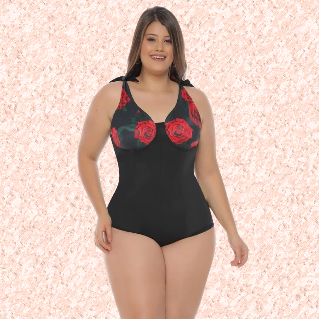 Body - Suite,  Unicolor con detalle de Estampado de flores.